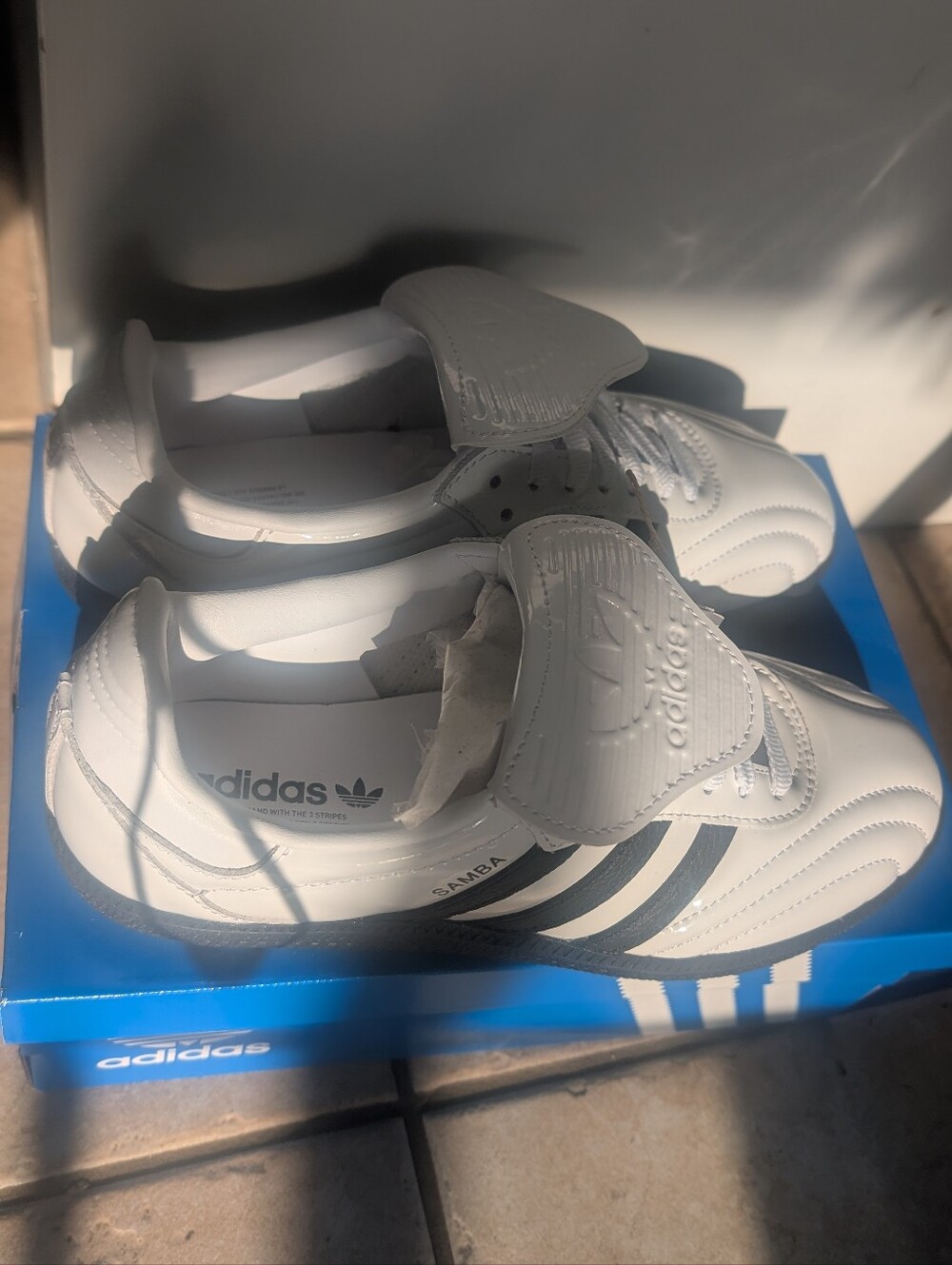 adidas Samba Women's Patent White Leather Sneakers with Black Stripes BNWT